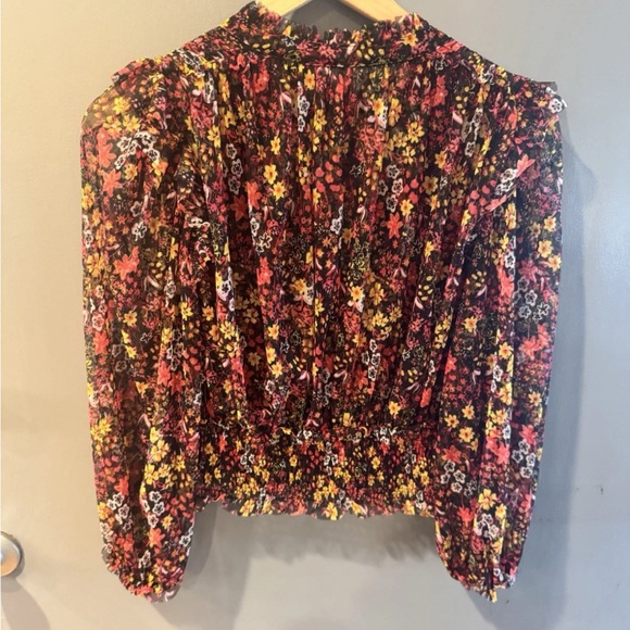 Free People Twyla Blouse Top Smocked Floral Black Mesh Women’s Size S - Picture 3 of 3